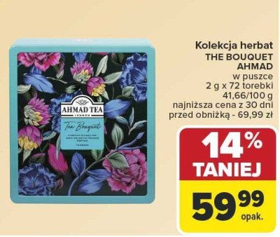 Herbata Kolekcja herbat THE BOUQUET AHMAD w puszce 2 g x 72 torebki promocja w Carrefour