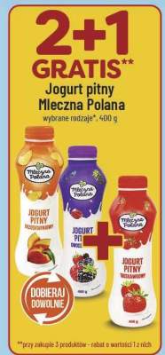 Jogurt pitny wybrane rodzaje 2+1 gratis Mleczna Polana promocja w POLOmarket