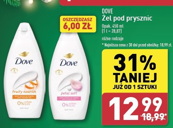 Żel pod prysznic petal soft Dove promocja w Aldi