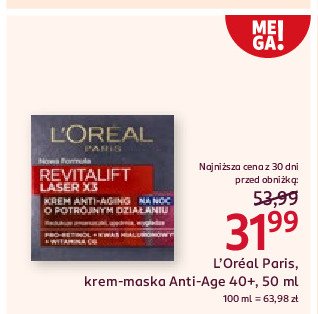 Krem - maska na noc 40+ L'oreal revitalift laser x3 promocja