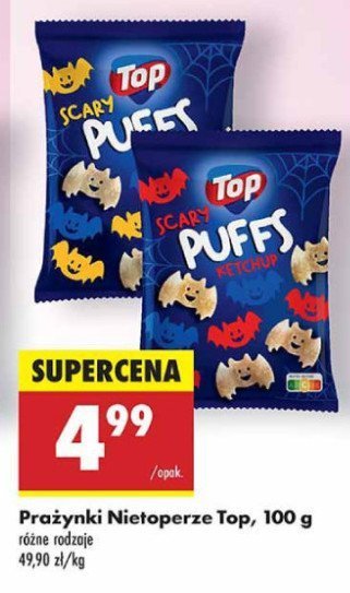 Prażynki scary puffs ketchup Top snackers promocja w Biedronka