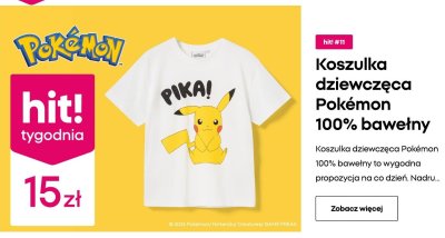 Koszulka dziewczęca Pokémon 100% bawełny promocja w Pepco