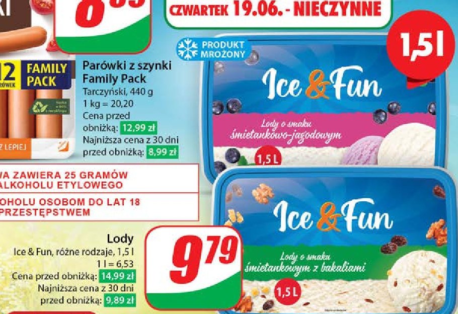 Lody śmietankowo-jagodowe Koral ice&fun promocja w Dino