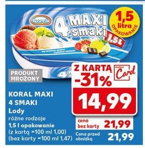 Lody śmietankowo-cytrynowo-truskawkowo-czekoladowe Koral 4 maxi smaki promocja