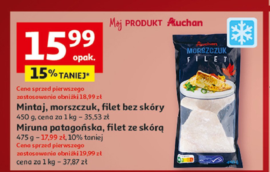 Mintaj filety bez skóry mrożony Auchan promocja w Auchan