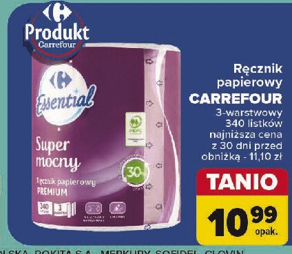 Ręcznik papierowy super mocny Carrefour essential promocja