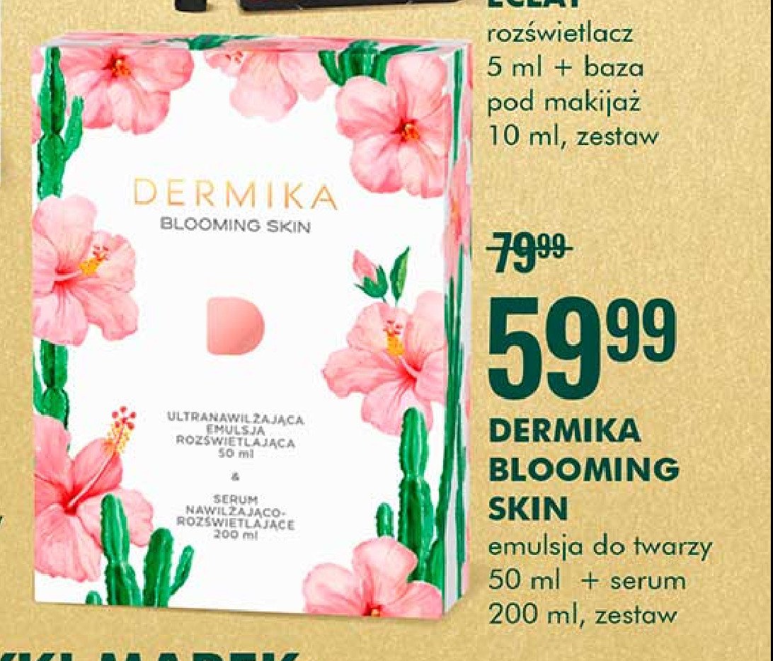 Zestaw w pudełku blooming skin serum nawilżająco-rozświetlające 200 ml + emulsja rozświetlająca 50 ml Dermika zestaw promocja