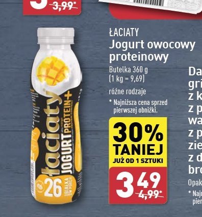 Jogurt proteinowy mango Łaciaty promocja w Aldi