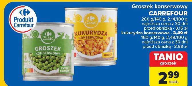 Groszek konserwowy ekstra drobny Carrefour promocja w Carrefour Market