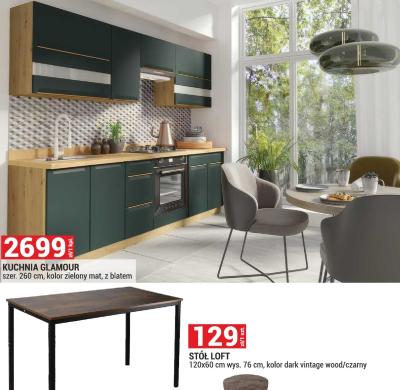 Kuchnia GLAMOUR szer. 260 cm, kolor zielony mat, z blatem promocja w Merkury Market