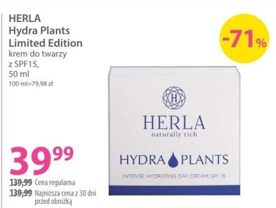 Krem do twarzy HERLA Hydra Plants Limited Edition z SPF15 promocja w Hebe