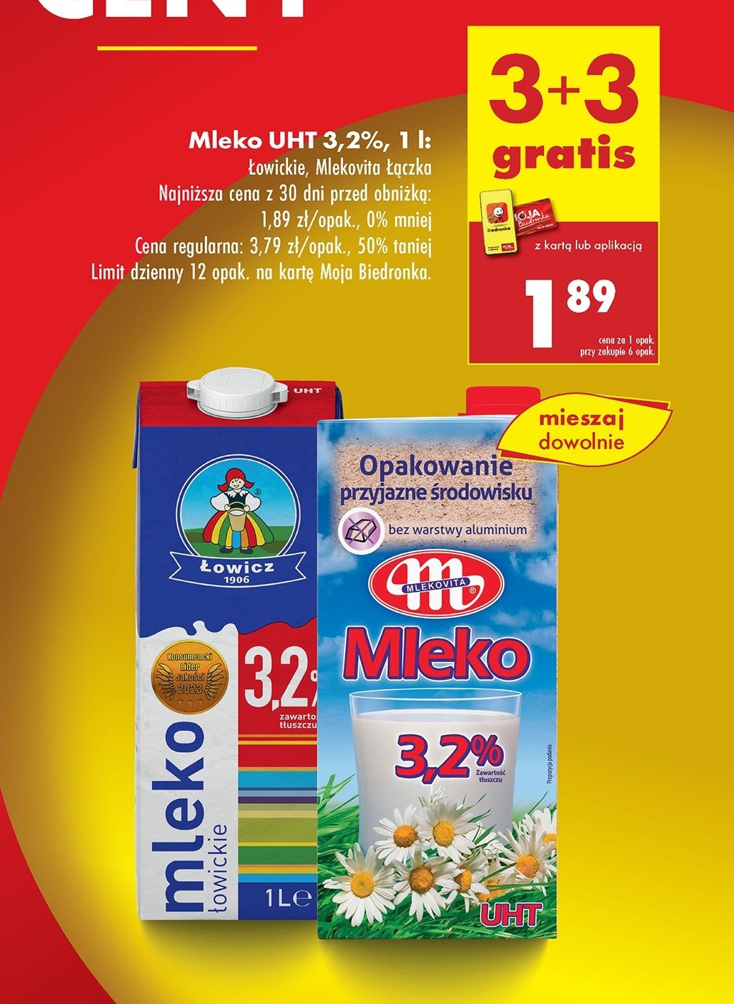Mleko 3.2% Łowickie promocja w Biedronka