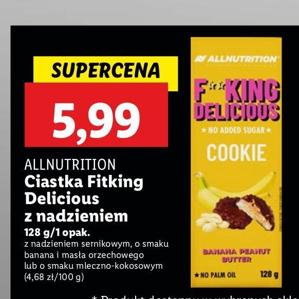 Ciastka fitking delicious z nadzieniem sernikowym Allnutrition promocja w Lidl