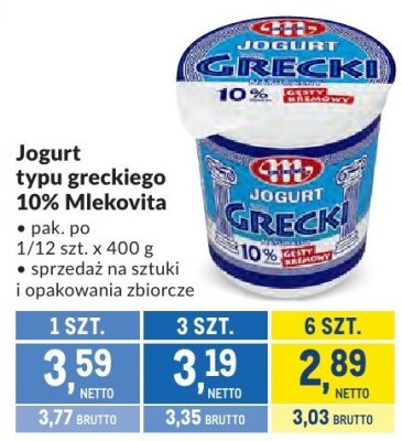 Jogurt typu greckiego 10% Mlekovita promocja w Makro