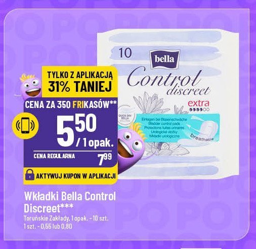 Wkładki urologiczne extra Bella control discreet promocja