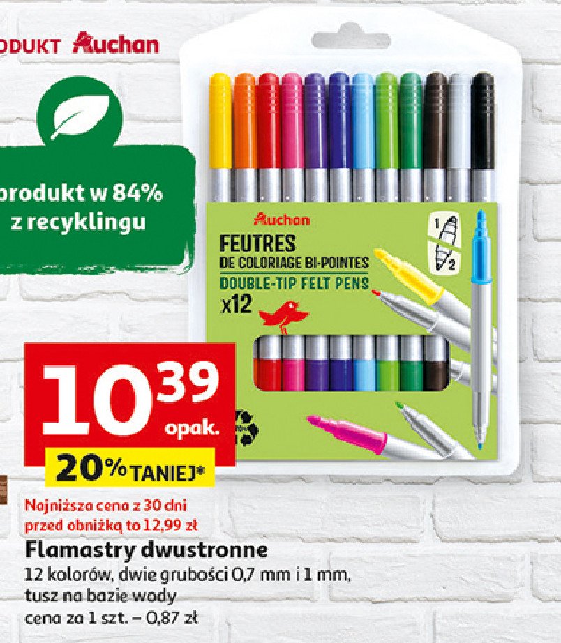 Flamastry dwustronne Auchan promocja