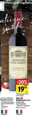 Wino Bordeaux A.D.P. Chevaliers Saint-Martin czerwone wytrawne 0,75 l promocja w Intermarche