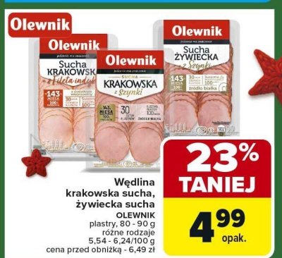 Wędlina krakowska sucha 80-90 g, różne rodzaje promocja w Carrefour