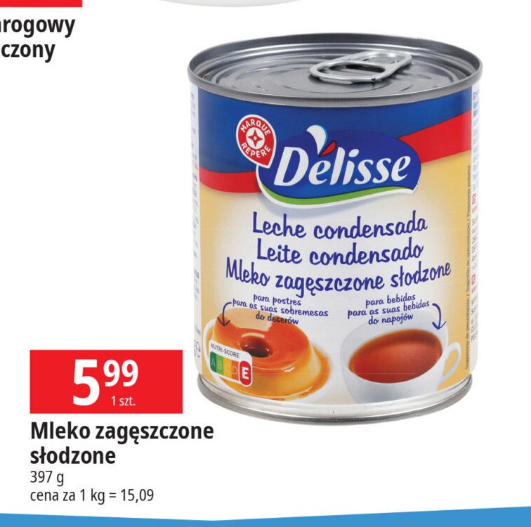 Mleko zagęszczone Wiodąca marka delisse promocja w Leclerc