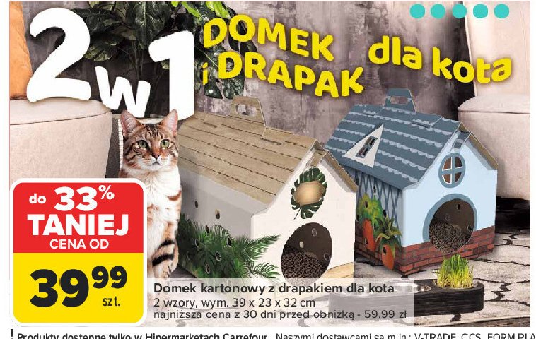 Domek tekturowy z drapakiem promocja w Carrefour Market