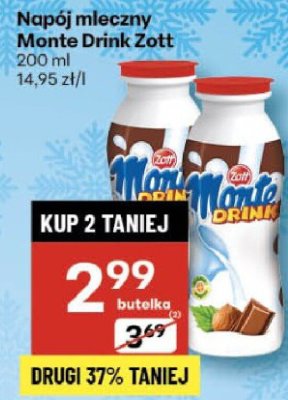 Napój mleczny Monte Drink Zott 200 ml promocja w Delikatesy Centrum