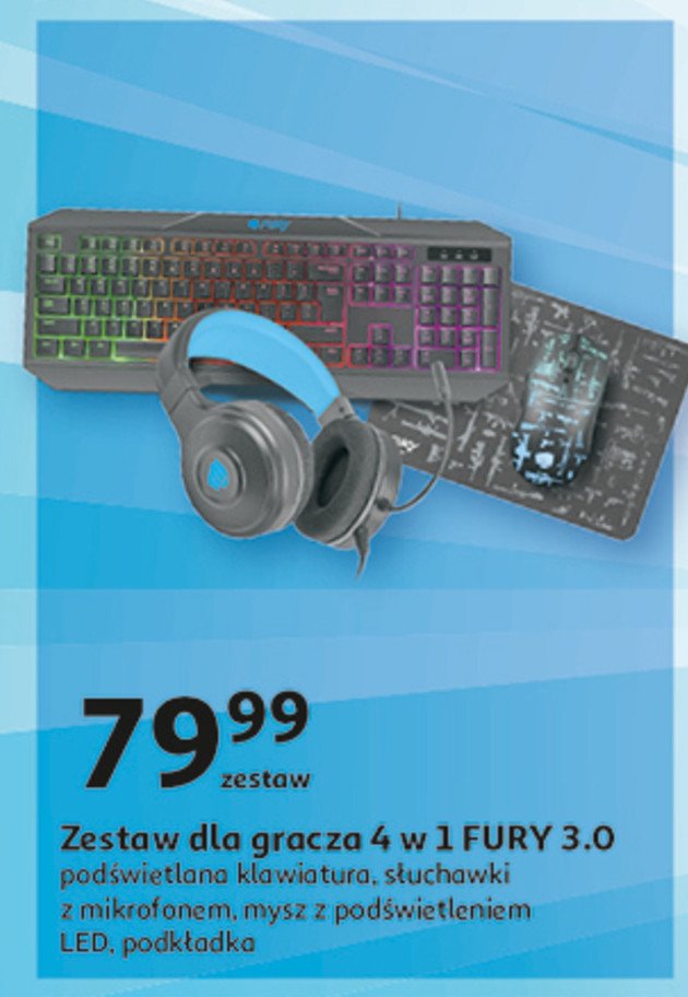Zestaw dla graczy 4w1 fury klawiatura + mysz + s艂uchawki + podk艂adka Impakt promocja