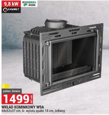 WKŁAD KOMINKOWY W9A 68x52x37 cm, śr. wylotu spalin 18 cm, żeliwny promocja w Merkury Market