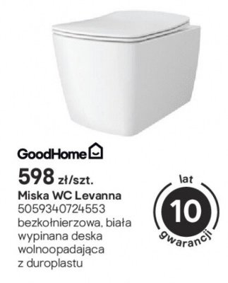 Miska WC Levanna GoodHome bezkołnierzowa biała wypinana deska wolnoopadająca z duroplastu promocja w Castorama