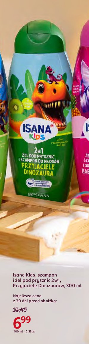 Żel i szampon przyjaciele dinozaura Isana kids promocja w Rossmann