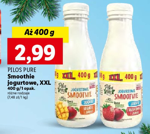 Smoothie jogurtowe truskawka i ananas Pilos pure promocja