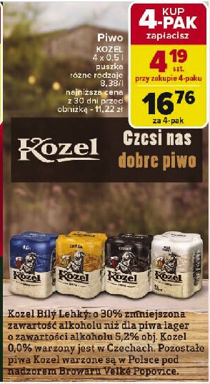Piwo Kozel 0% promocja w Carrefour