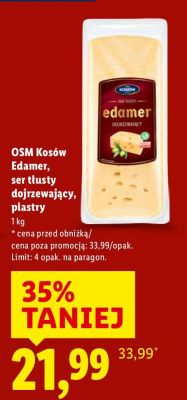Ser Edamer tłusty dojrzewający, plastry promocja w Lidl