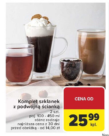 Komplet szklanek podwójne ścianki promocja w Carrefour