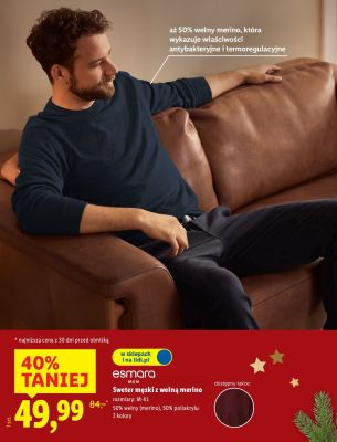 Sweter męski z wełną merino  promocja w Lidl