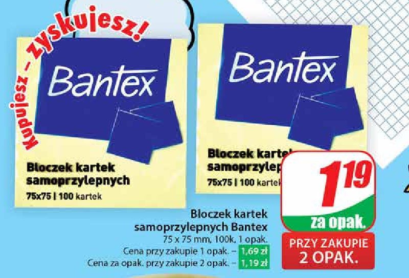 Bloczek kartek samoprzylepnych 75 x 75 mm Bantex promocja