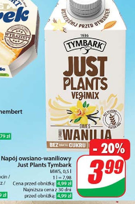 Napój owsiany waniliowy TYMBARK JUST PLANTS promocja