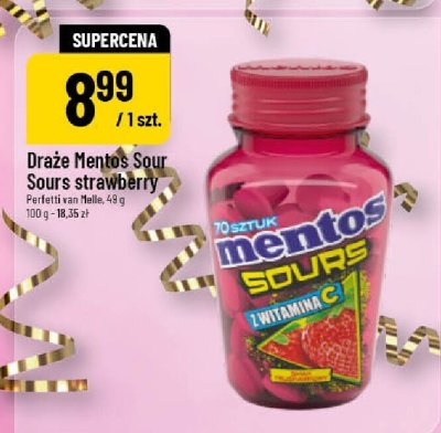 Drażę Mentos Sour Sours strawberry Perfetti van Melle promocja w POLOmarket