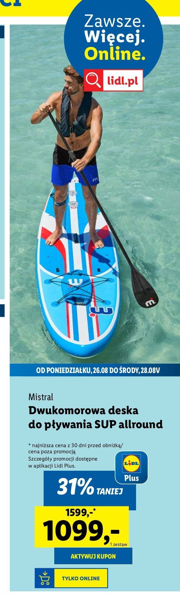 Deska do pływania sup allround 320 x 84 x 15 xm Mistral promocja