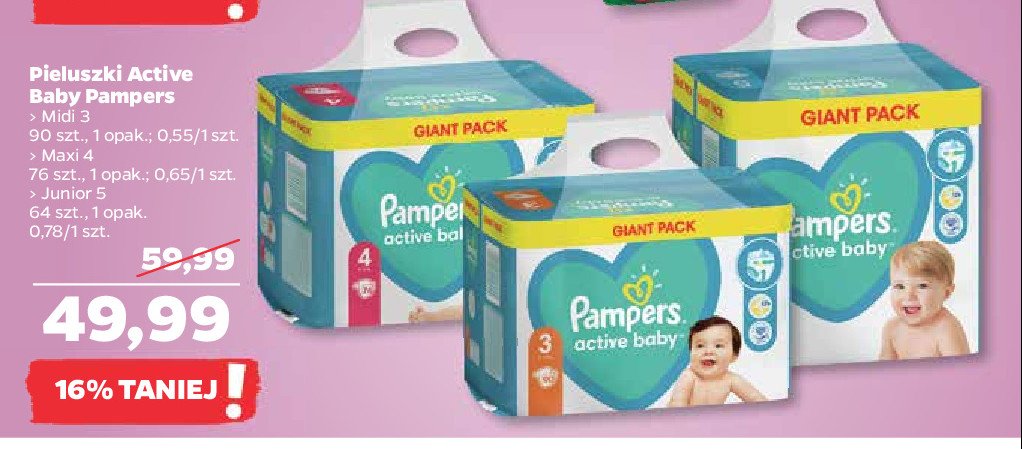 Pieluszki dla dzieci 3 Pampers active baby promocje