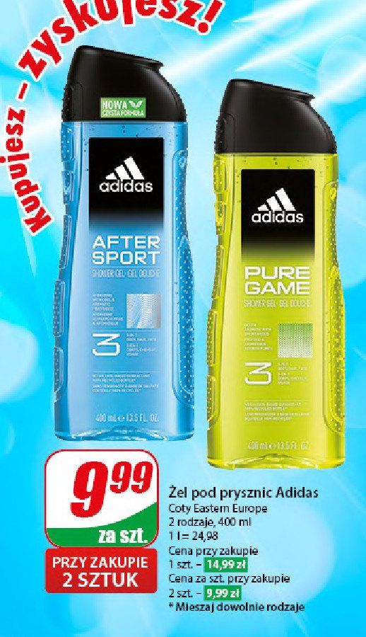 Żel pod prysznic 3w1 Adidas men pure game Adidas cosmetics promocja