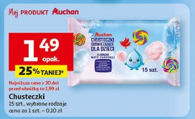 Chusteczki odświeżające wata cukrowa Auchan różnorodne (logo czerwone) promocja