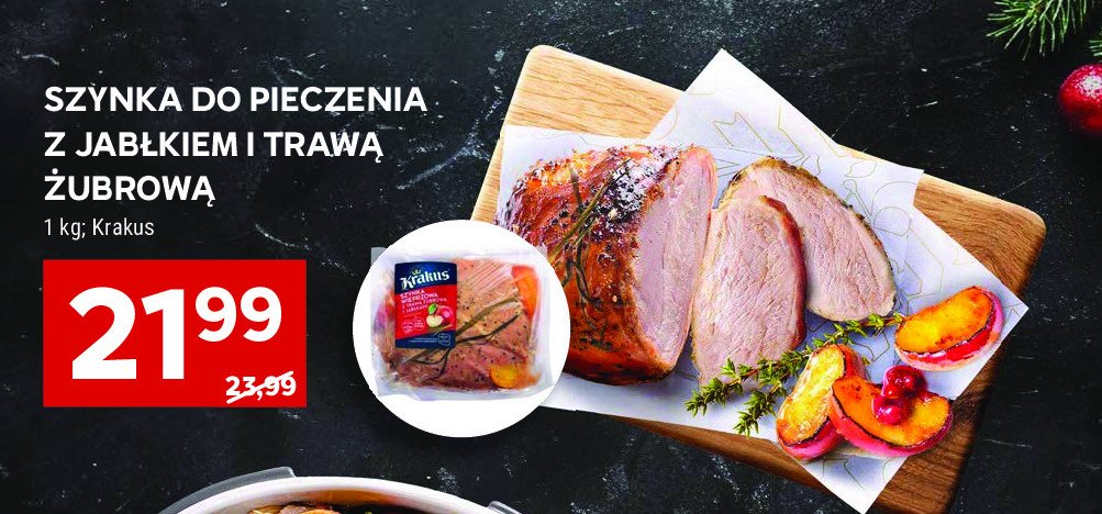 Szynka wieprzowa z trawą żubrową i jabłkami Krakus animex promocja w Stokrotka