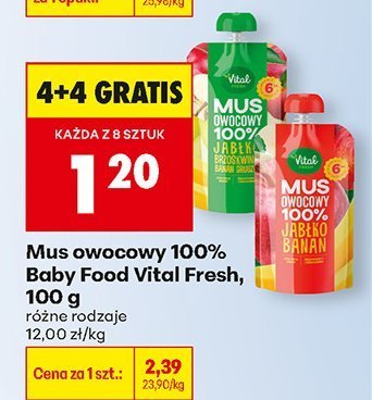 Mus owocowy 100% Baby Food Vital Fresh, 100 g (różne rodzaje) promocja w Biedronka