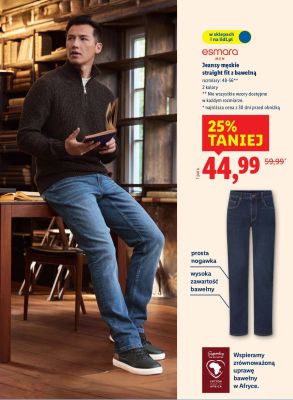 Jeansy męskie straight fit z bawełną rozmiary: 48-56 Esmara Men promocja w Lidl