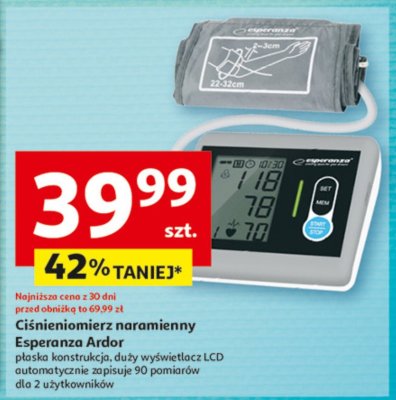 Ciśnieniomierz naramienny Esperanza Ardor promocja w Auchan