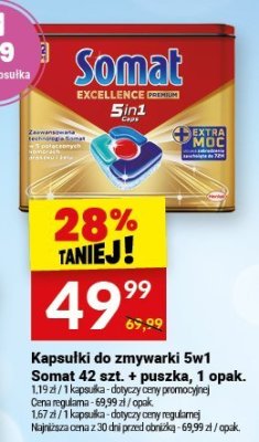 Kapsułki do zmywarki 5w1 Somat 42 szt. + puszka 1 opak. promocja w Twój Market