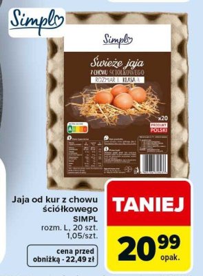 Jaja od kur z chowu ściółkowego Simpl promocja w Carrefour