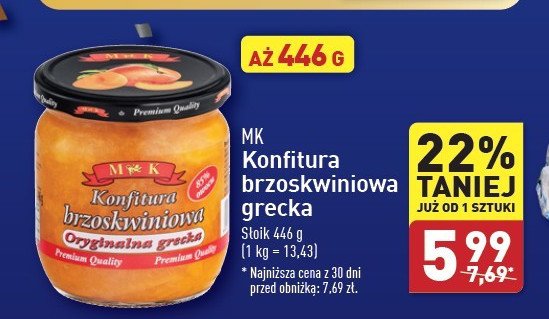 Konfitura brzoskwiniowa M&k promocja w Aldi