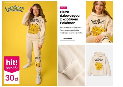Bluza dziewczęca z kapturem Pokémon promocja w Pepco