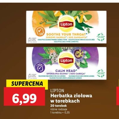 Herbata ziołowa spokojna głowa waleriana-męczennica-melisa-lawenda Lipton calming promocja